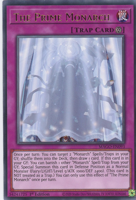 MAGO-EN093 - The Prime Monarch - Gold Letter Rare - Continuous Trap - Maximum Gold