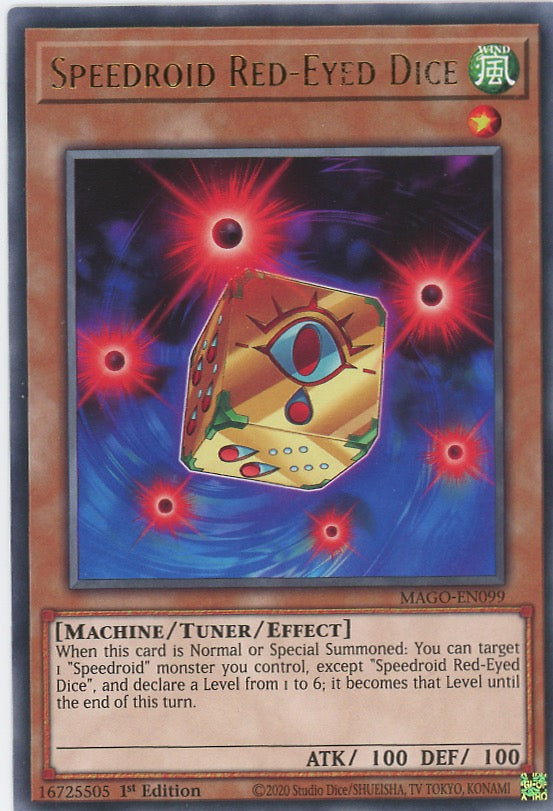 MAGO-EN099 - Speedroid Red-Eyed Dice - Gold Letter Rare - Effect Tuner monster - Maximum Gold