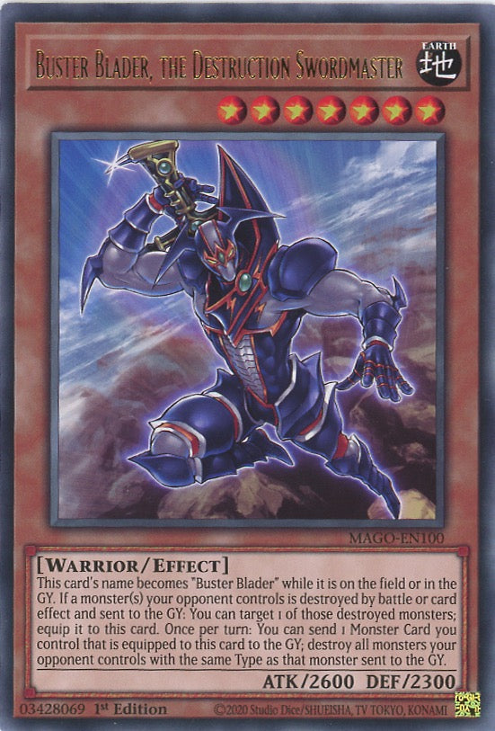 MAGO-EN100 - Buster Blader, the Destruction Swordmaster - Gold Letter Rare - Effect Monster - Maximum Gold