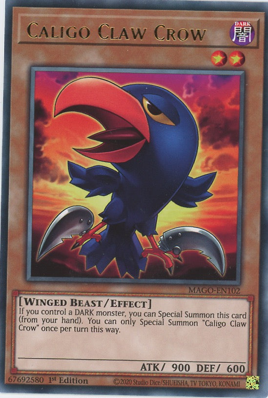 MAGO-EN102 - Caligo Claw Crow - Gold Letter Rare - Effect Monster - Maximum Gold