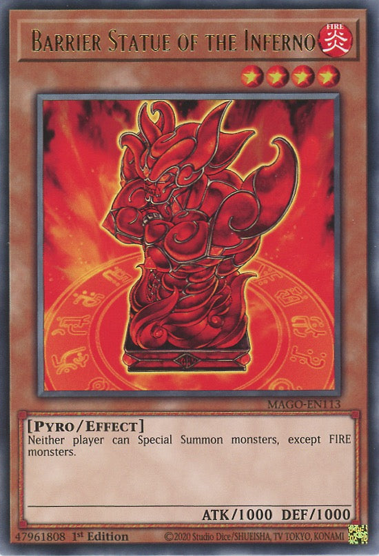 MAGO-EN113 - Barrier Statue of the Inferno - Gold Letter Rare - Effect Monster - Maximum Gold