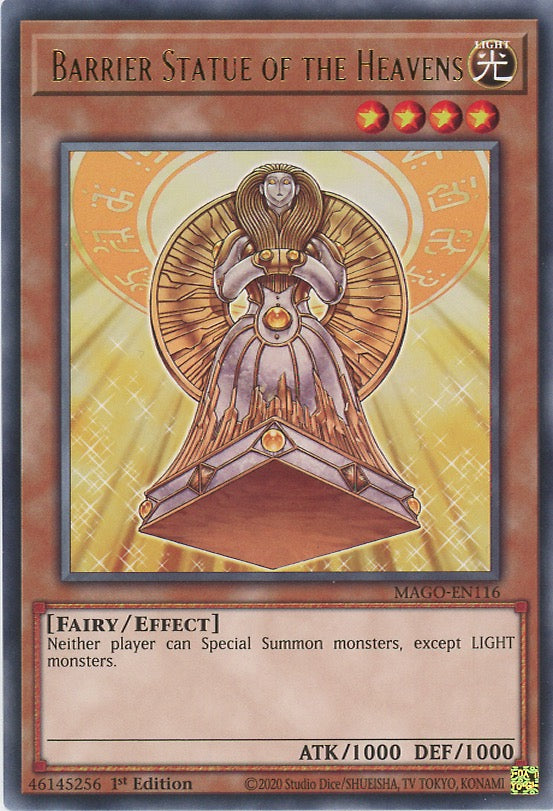 MAGO-EN116 - Barrier Statue of the Heavens - Gold Letter Rare - Effect Monster - Maximum Gold