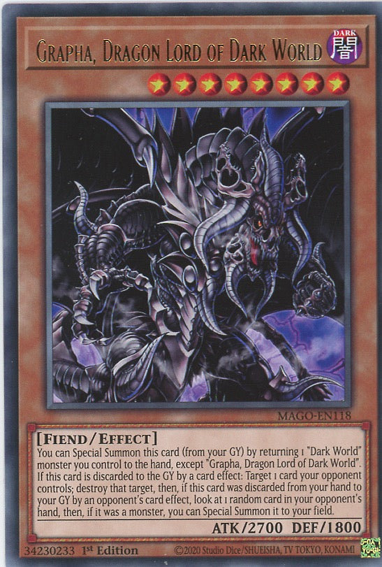 MAGO-EN118 - Grapha, Dragon Lord of Dark World - Gold Letter Rare - Effect Monster - Maximum Gold