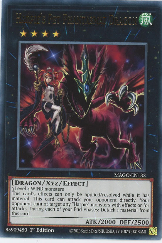 MAGO-EN132 - Harpie's Pet Phantasmal Dragon - Gold Letter Rare - Effect Xyz Monster - Maximum Gold