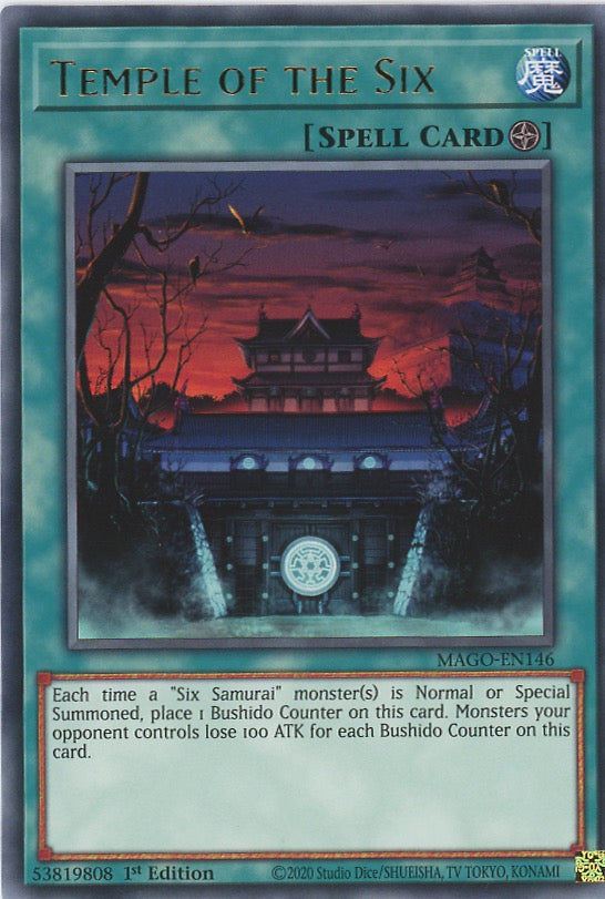 MAGO-EN146 - Temple of the Six - Gold Letter Rare - Field Spell - Maximum Gold