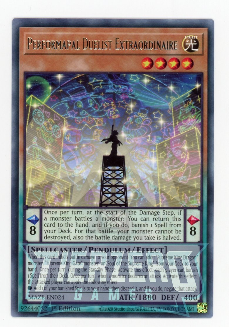 MAZE-EN024 - Performapal Duelist Extraordinaire - Rare - Effect Pendulum Monster - Maze of Memories