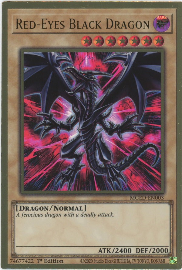 MGED-EN003 - Red-Eyes Black Dragon (alternate art) - Premium Gold Rare - Normal Monster - Maximum Gold El Dorado