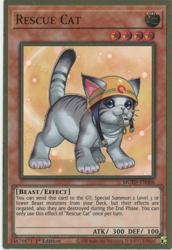 MGED-EN006 - Rescue Cat (alternate art) - Premium Gold Rare - Effect Monster - Maximum Gold El Dorado