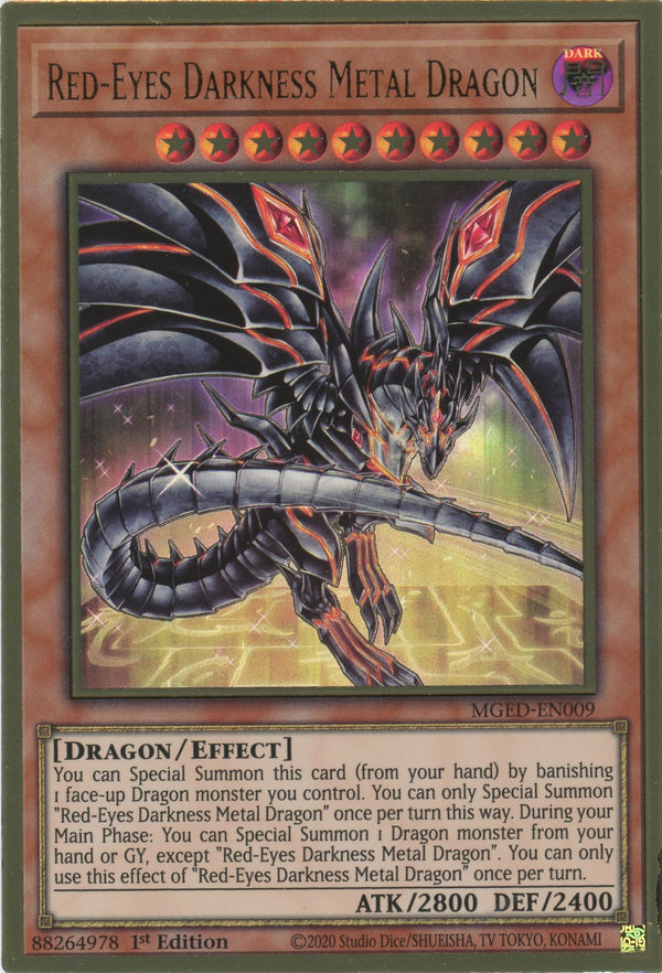 MGED-EN009 - Red-Eyes Darkness Metal Dragon (alternate art) - Premium Gold Rare - Effect Monster - Maximum Gold El Dorado