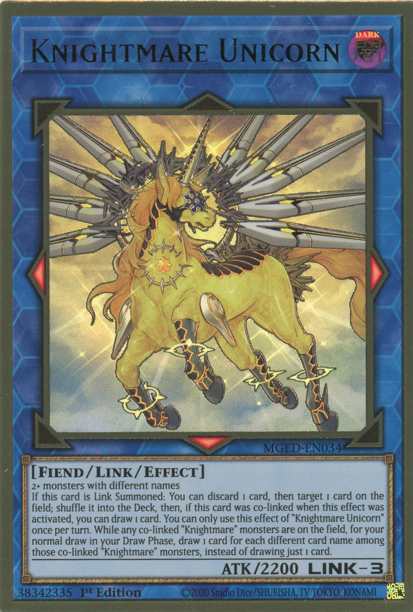 MGED-EN034 - Knightmare Unicorn - Premium Gold Rare - Effect Link Monster - Maximum Gold El Dorado