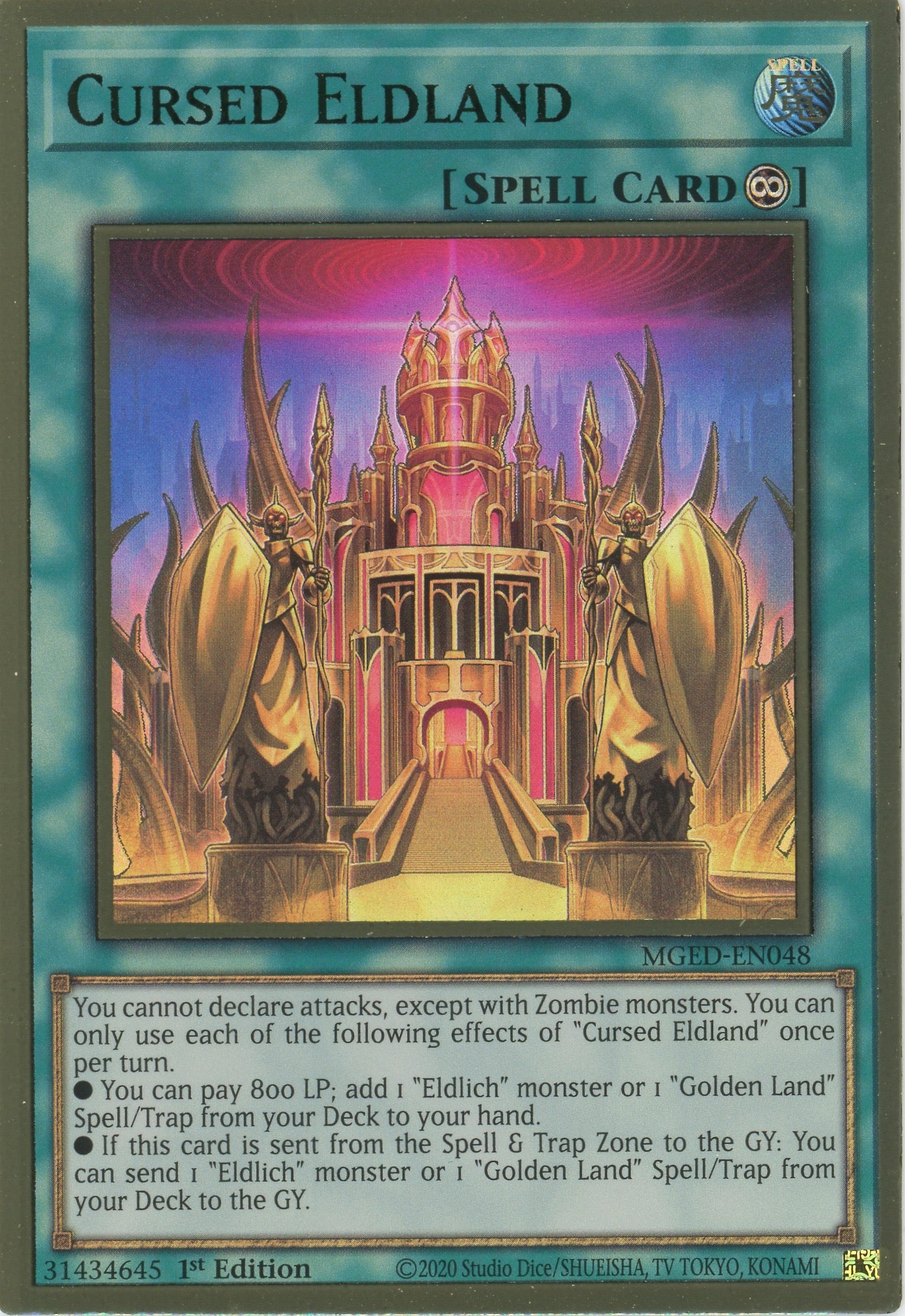 MGED-EN048 - Cursed Eldland - Premium Gold Rare - Continuous Spell - Maximum Gold El Dorado