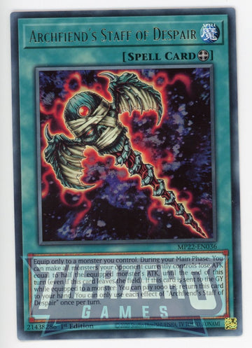 MP22-EN036 - Archfiend's Staff of Despair - Rare - 2022 Tin of the Pharaoh's Gods