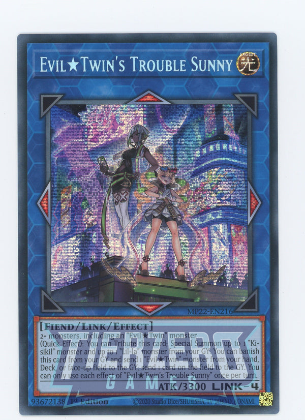 MP22-EN216 - Evil Twin's Trouble Sunny - Prismatic Secret Rare - Effect Link Monster - Mega Pack 2022