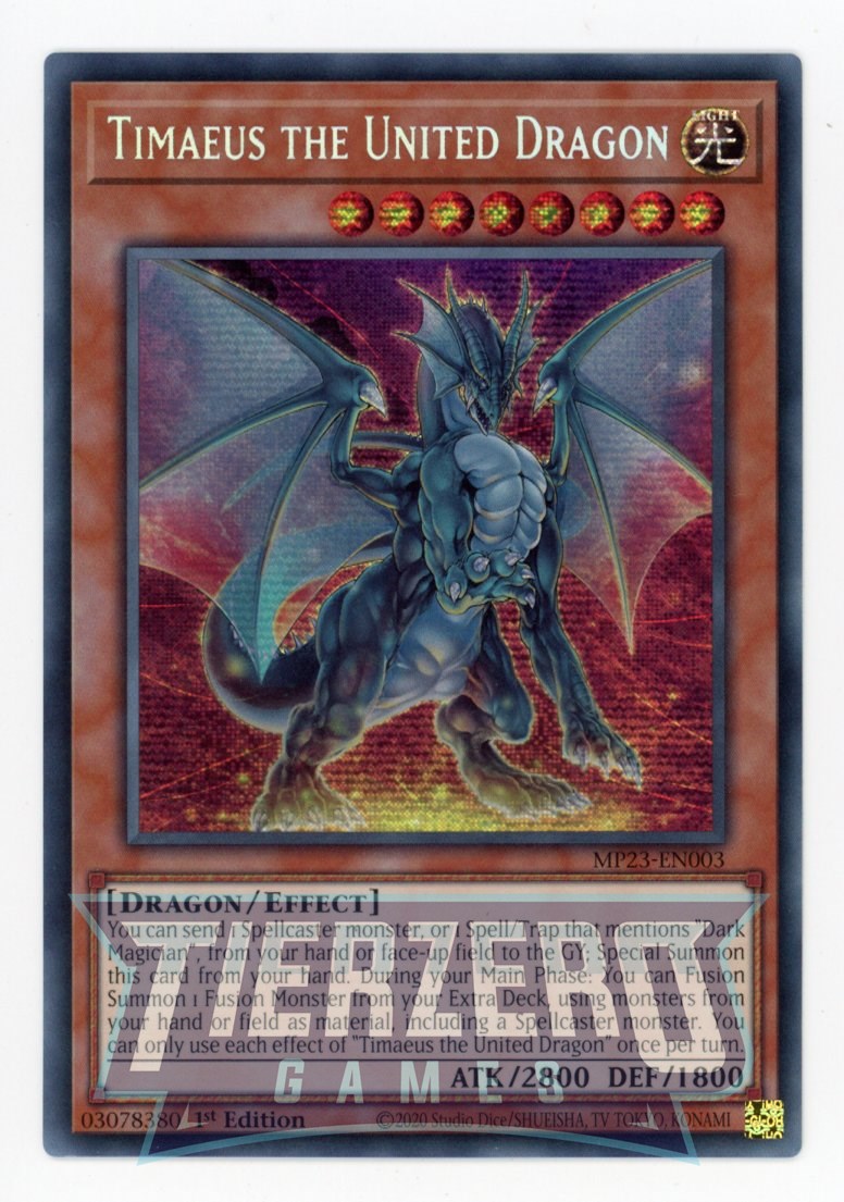 MP23-EN003 - Timaeus the United Dragon - Prismatic Secret Rare - Effect Monster - 25th Anniversary Duelist Heroes Tin