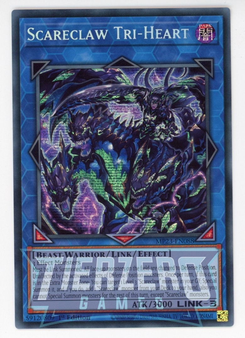 MP23-EN088 - Scareclaw Tri-Heart - Prismatic Secret Rare - Effect Link Monster - 25th Anniversary Duelist Heroes Tin