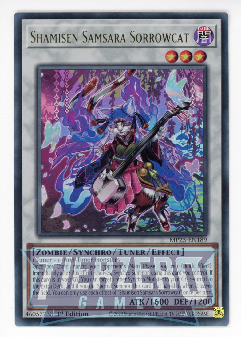 MP23-EN189 - Shamisen Samsara Sorrowcat - Ultra Rare - Effect Tuner Synchro Monster - 25th Anniversary Duelist Heroes Tin