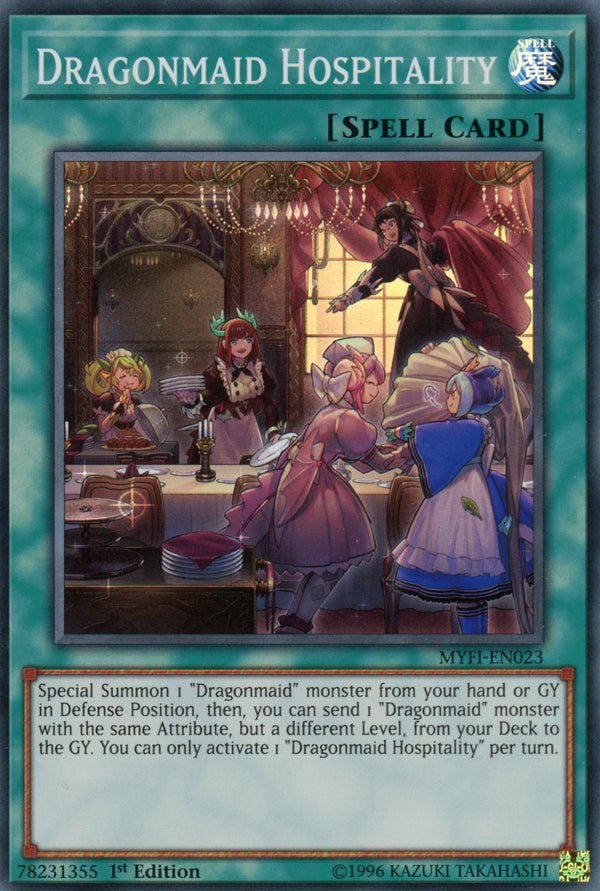 MYFI-EN023 - Dragonmaid Hospitality - Super Rare - Normal Spell - 1st Edition - Mystic Fighters