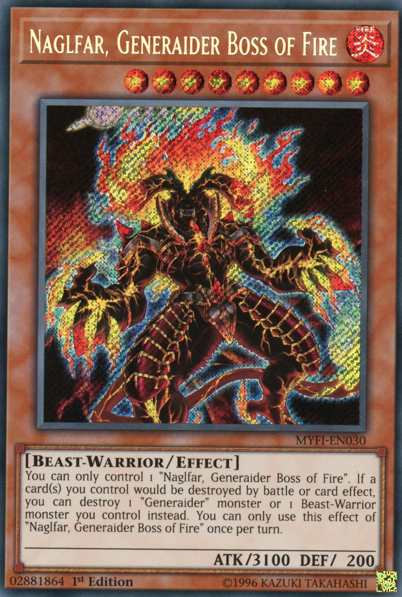 MYFI-EN030 - Naglfar, Generaider Boss of Fire - Secret Rare - Effect Monster - 1st Edition - Mystic Fighters