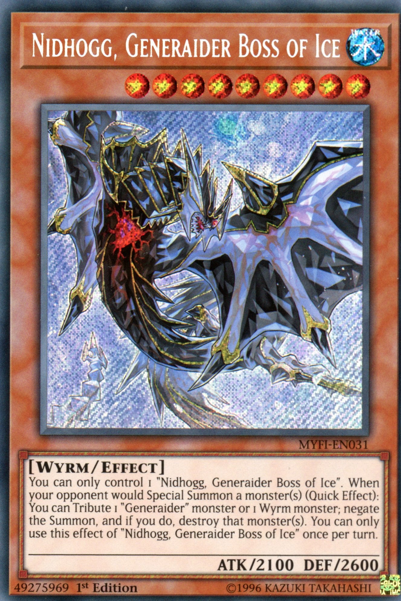 MYFI-EN031 - Nidhogg, Generaider Boss of Ice - Secret Rare - Effect Monster - 1st Edition - Mystic Fighters