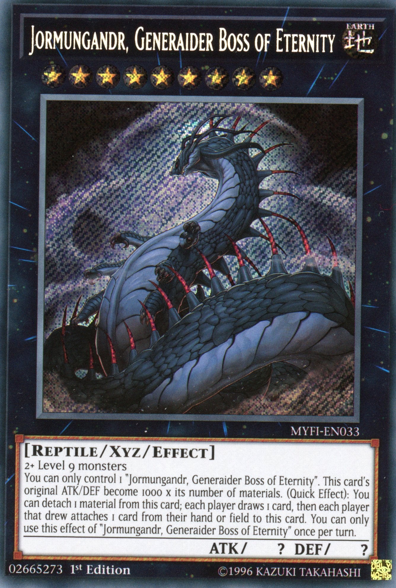 MYFI-EN033 - Jormungandr, Generaider Boss of Eternity - Secret Rare - Effect Xyz Monster - 1st Edition - Mystic Fighters