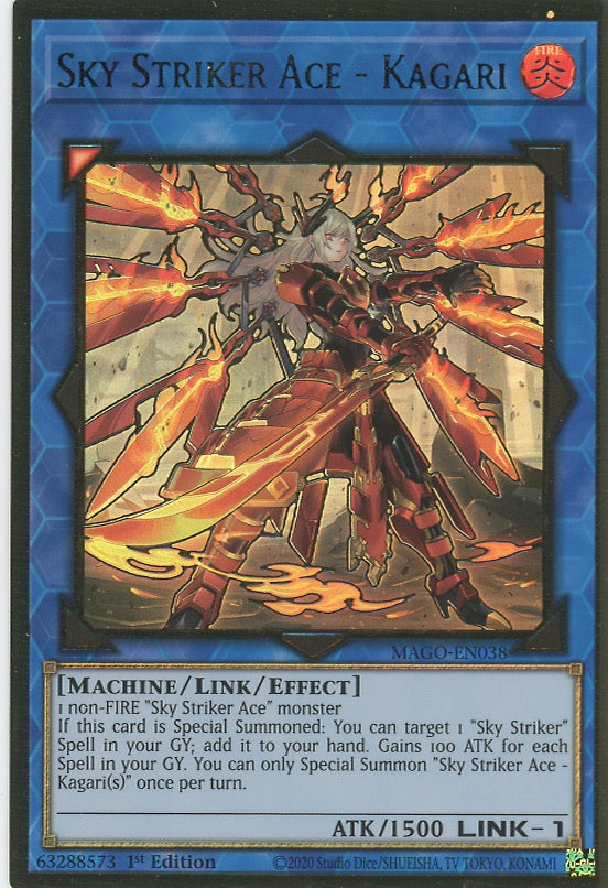 MAGO-EN038 - Sky Striker Ace - Kagari (alternate art) - Premium Gold Rare - Effect Link Monster - Maximum Gold