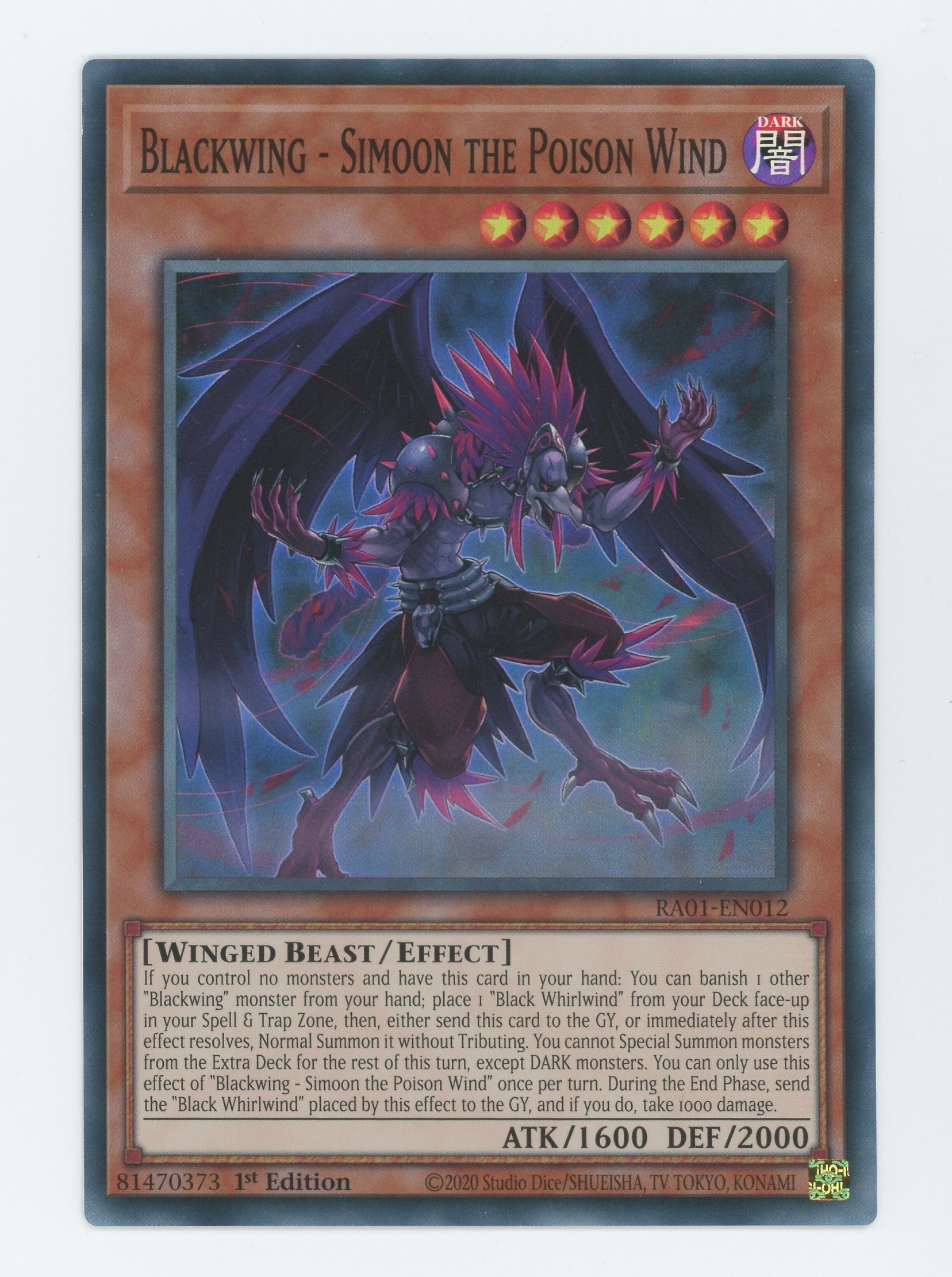 RA01-EN012 - Blackwing - Simoon the Poison Wind - Super Rare - Effect Monster - Rarity Collection