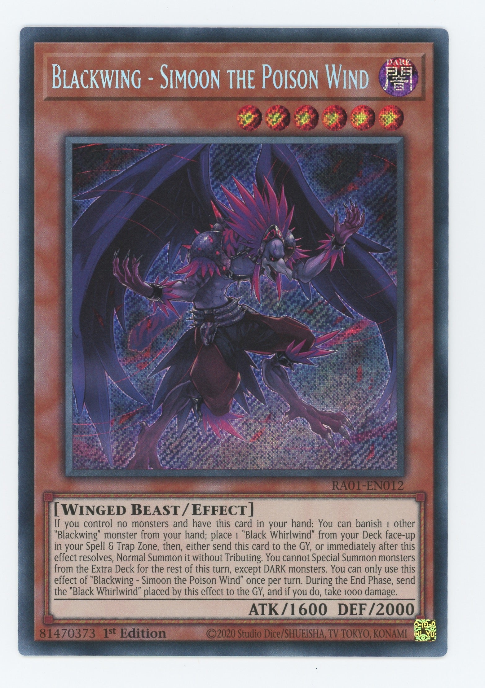 RA01-EN012 - Blackwing - Simoon the Poison Wind - Secret Rare - Effect Monster - Rarity Collection