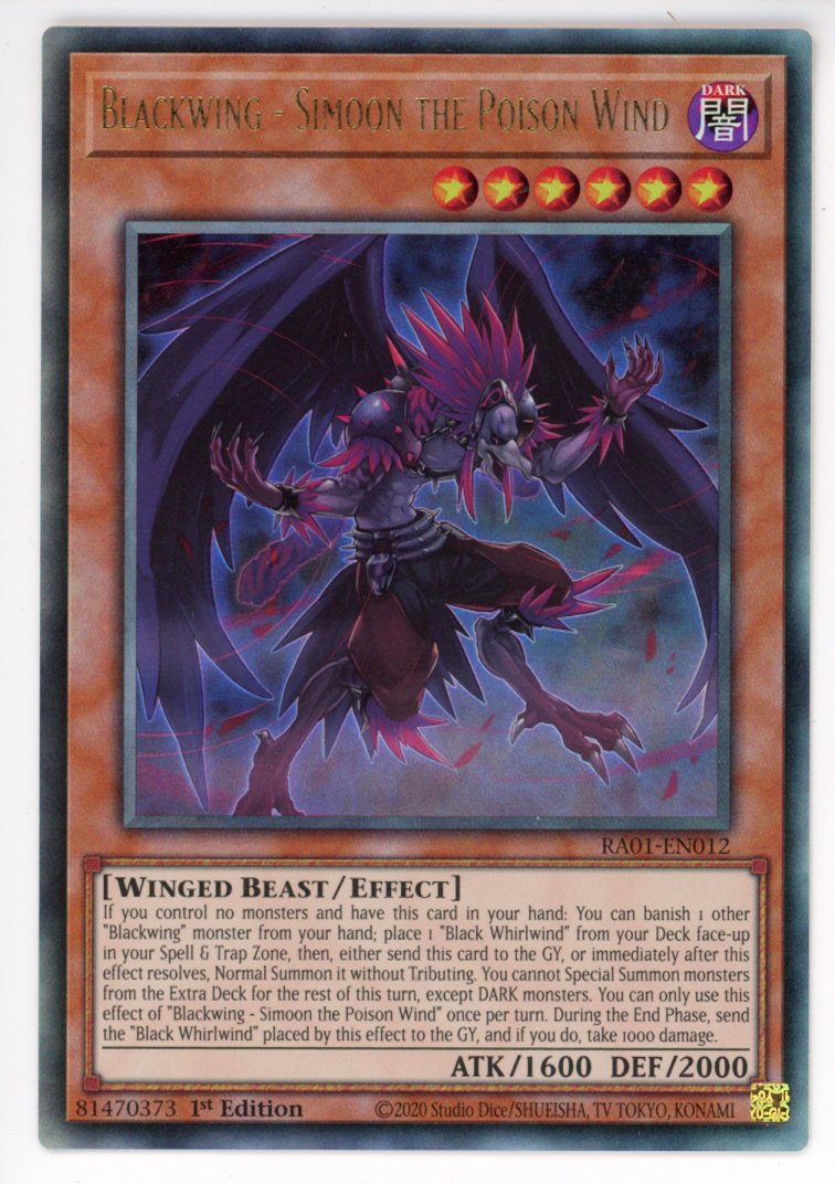 RA01-EN012 - Blackwing - Simoon the Poison Wind - Ultimate Rare - Effect Monster - Rarity Collection