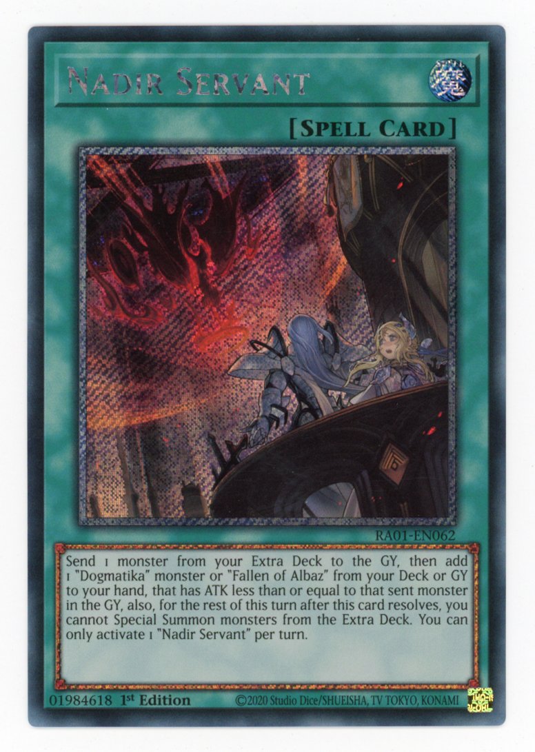 RA01-EN062 - Nadir Servant - Platinum Secret Rare - Normal Spell - Rarity Collection