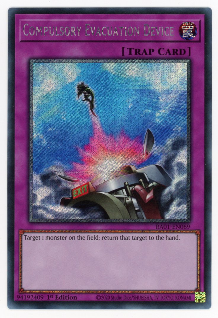 RA01-EN069 - Compulsory Evacuation Device - Platinum Secret Rare - Normal Trap - Rarity Collection