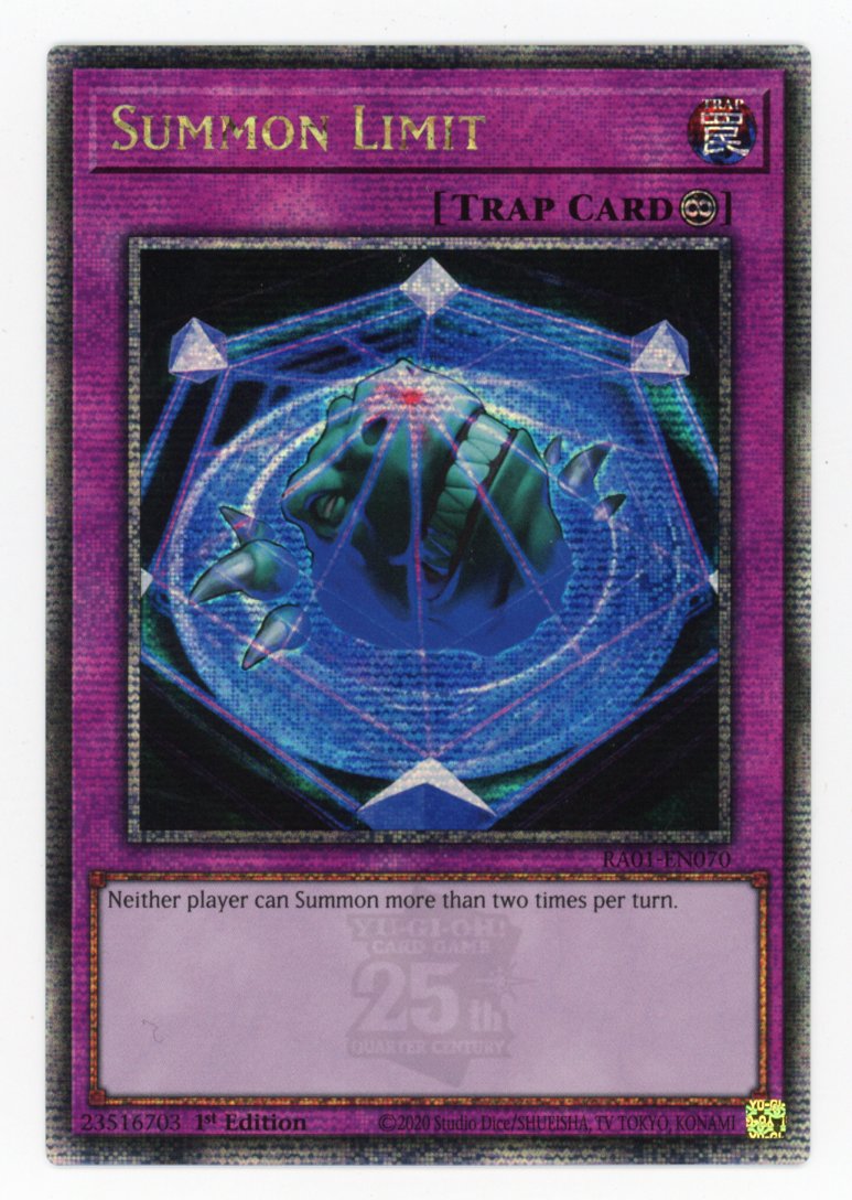 RA01-EN070 - Summon Limit - Quarter Century Secret Rare - Continuous Trap - Rarity Collection