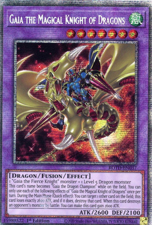 ROTD-EN037 - Gaia the Magical Knight of Dragons - Starlight Rare - Effect Fusion Monster - Rise of the Duelist