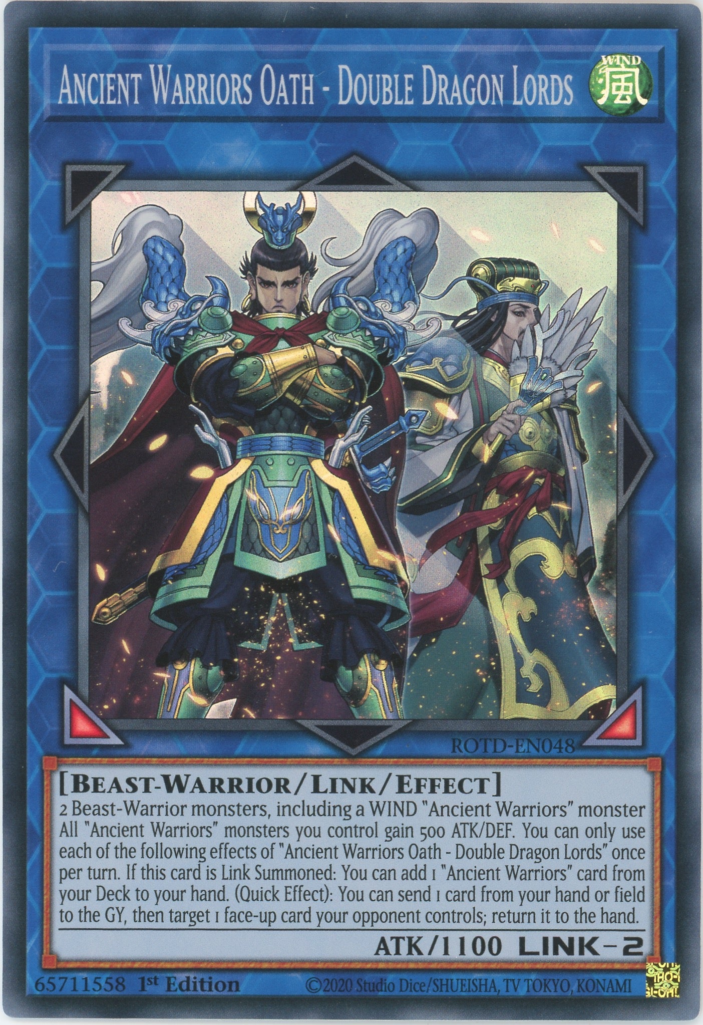 ROTD-EN048 - Ancient Warriors Oath - Double Dragon Lords - Super Rare - Effect Link Monster - Rise of the Duelist NM