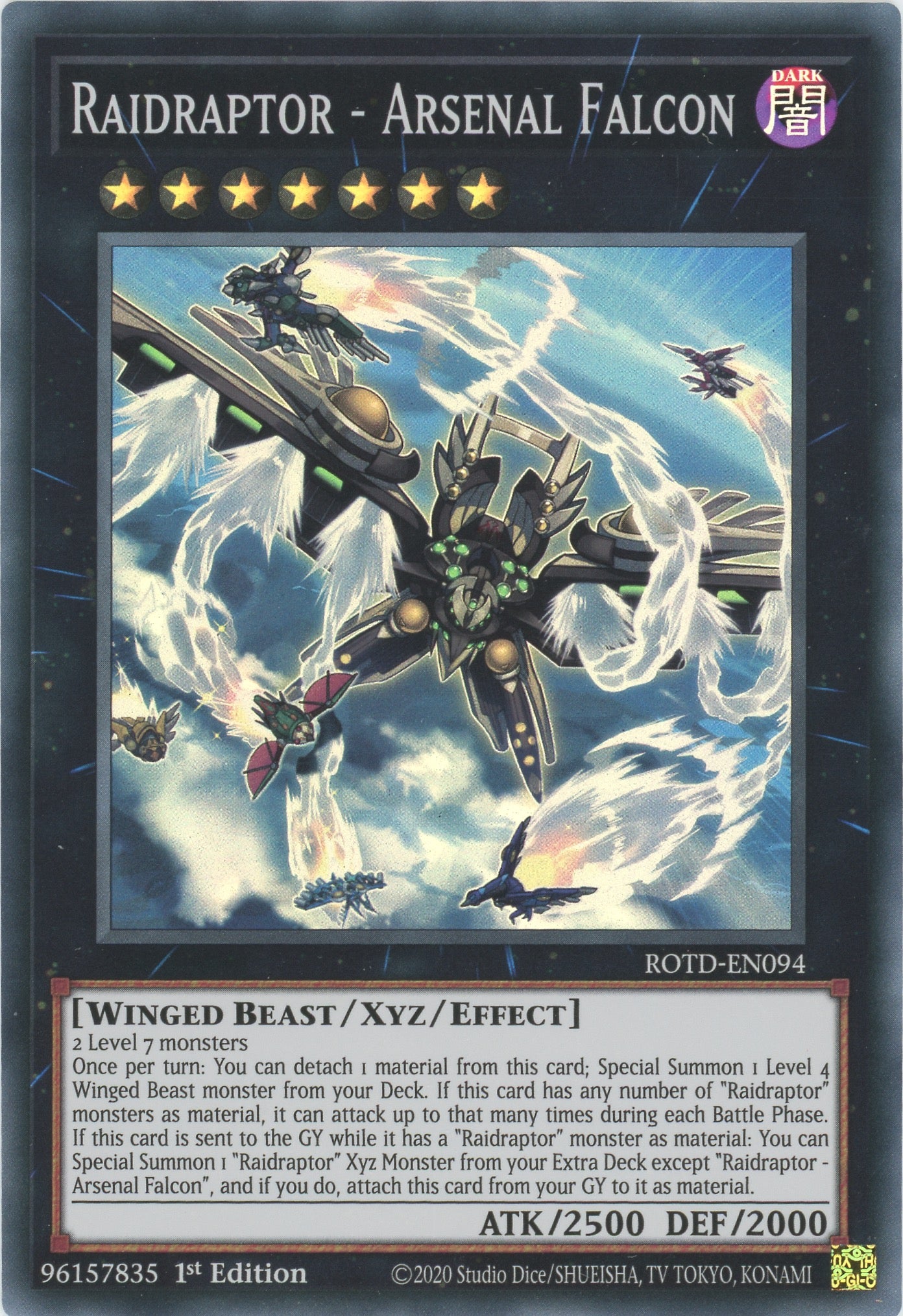 ROTD-EN094 - Raidraptor - Arsenal Falcon - Super Rare - Effect Xyz Monster - Rise of the Duelist