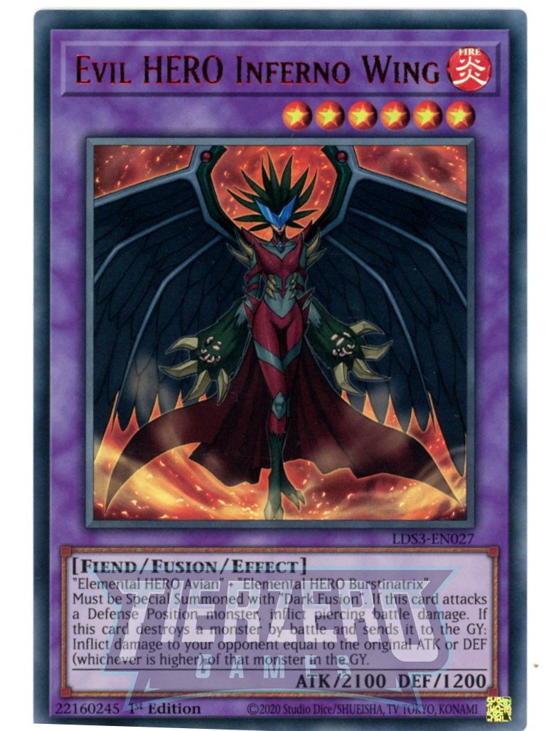 LDS3-EN027 - Evil HERO Inferno Wing - Red Ultra Rare - Effect Fusion Monster - Legendary Duelists Season 3