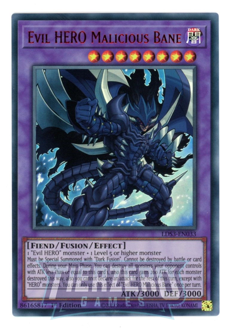 LDS3-EN033 - Evil HERO Malicious Bane - Red Ultra Rare - Effect Fusion Monster - Legendary Duelists Season 3