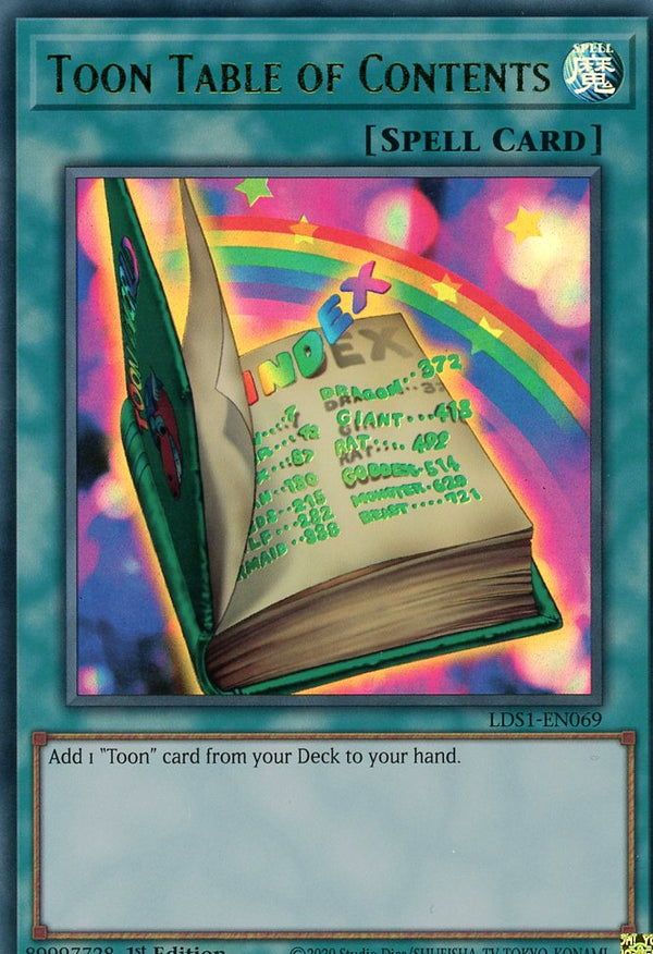 LDS1-EN069 - Toon Table of Contents - Green Ultra Rare - Normal Spell - Legendary Duelists Season 1